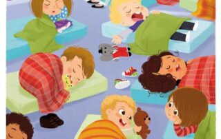 niño intentando dormir acompañado por un adulto