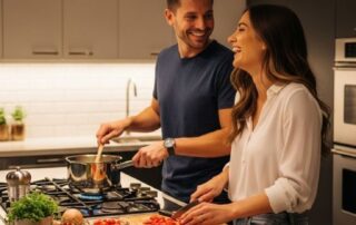 pareja compartiendo rutina diaria en casa