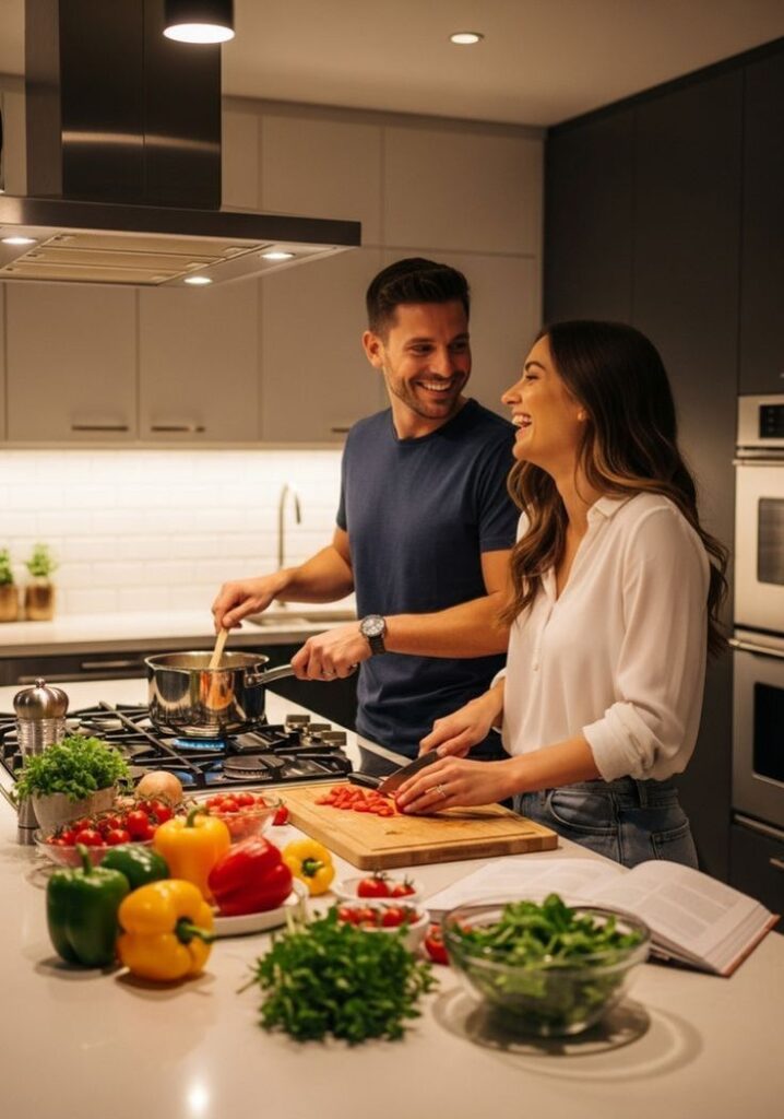 pareja compartiendo rutina diaria en casa